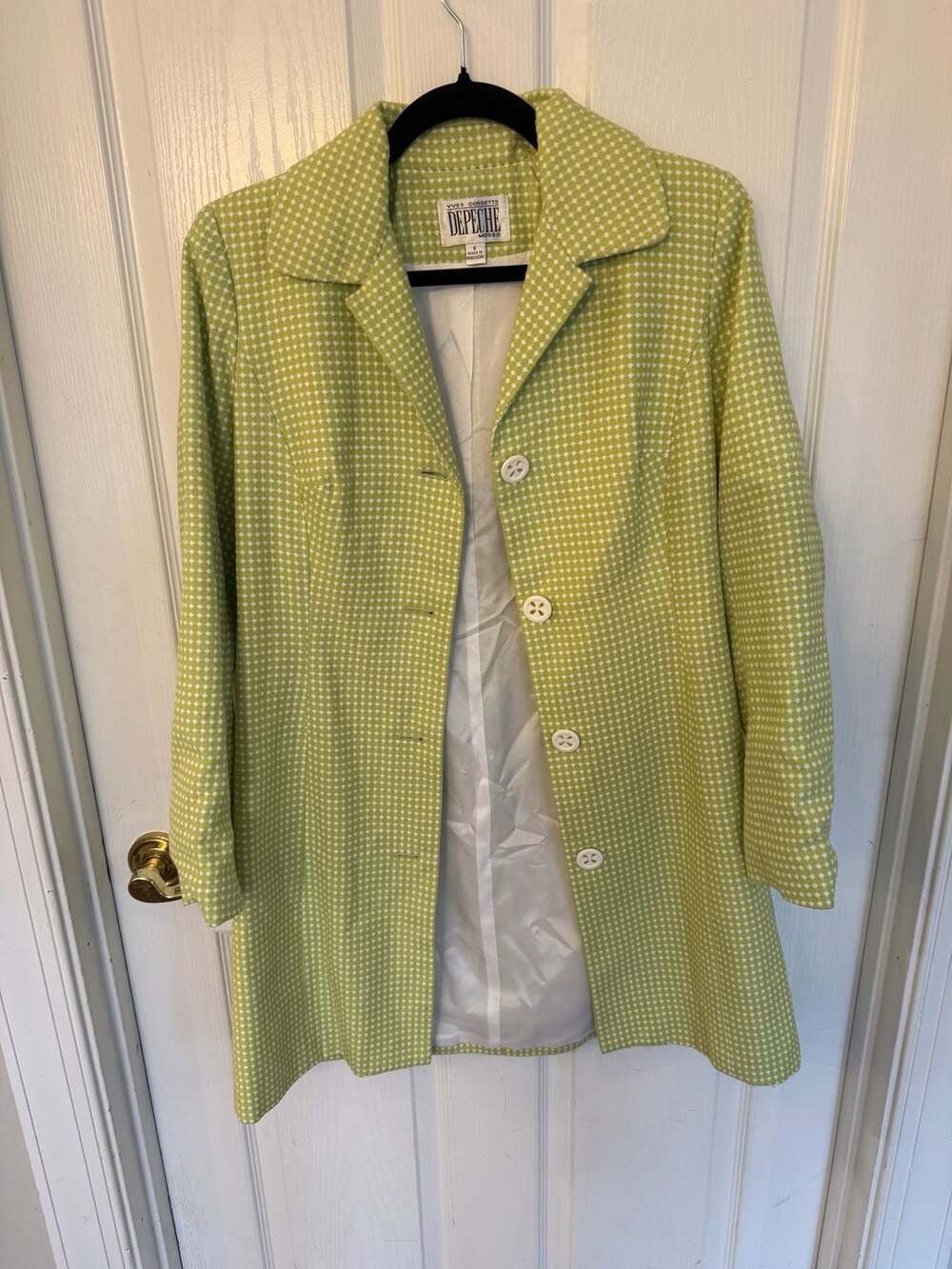 Vintage Yves Cossette Depeche Green Polka Dot Blazer Jacket Made Hong Kong Size